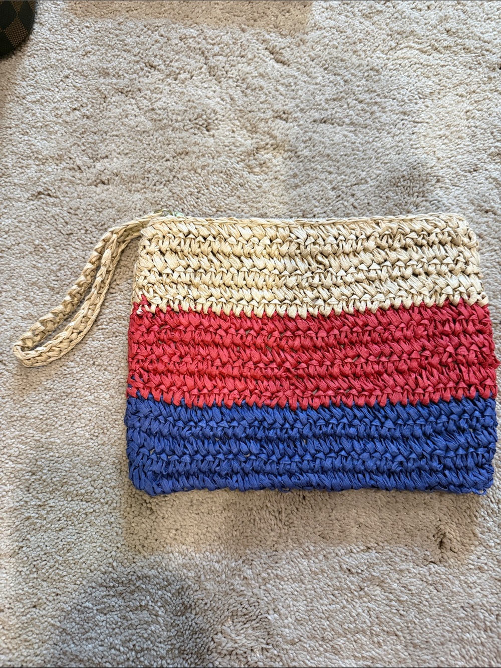 J.CRew Woven Straw Wristlet Clutch in Natural, Red & Blue